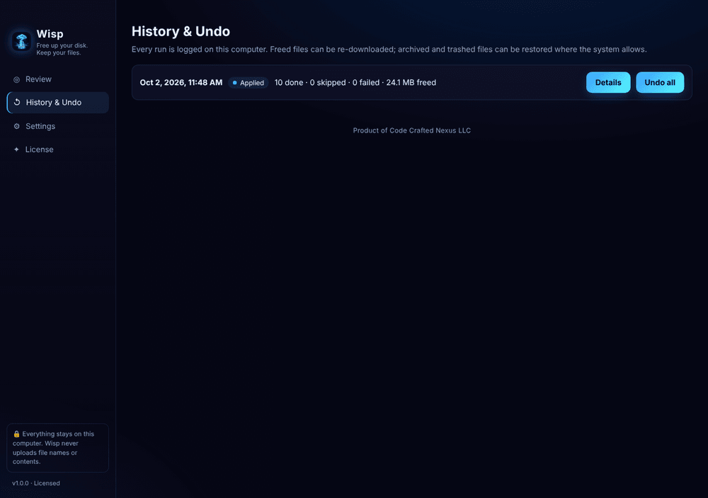 Wisp History and Undo page